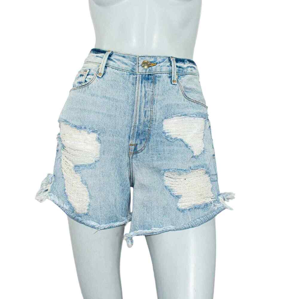 GOOD AMERICAN Bombshell Jean Shorts Ripped Blue 144 sz 2/26